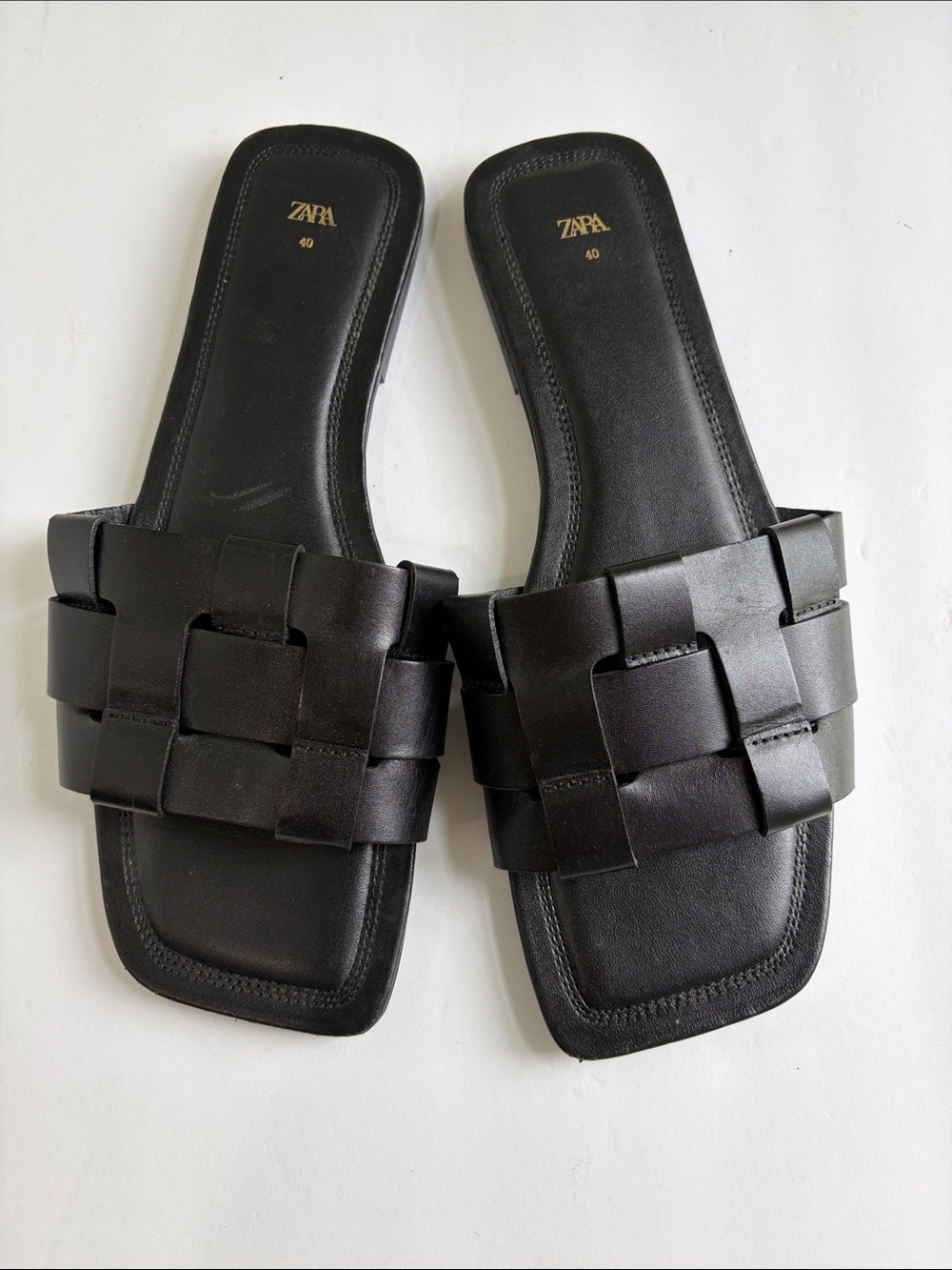 Zara Black Woven Slide Sandals